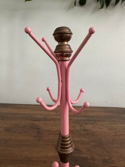 Pink and Brass Jewlery Hook Stand - Coat Hook Miniature For Jewelry