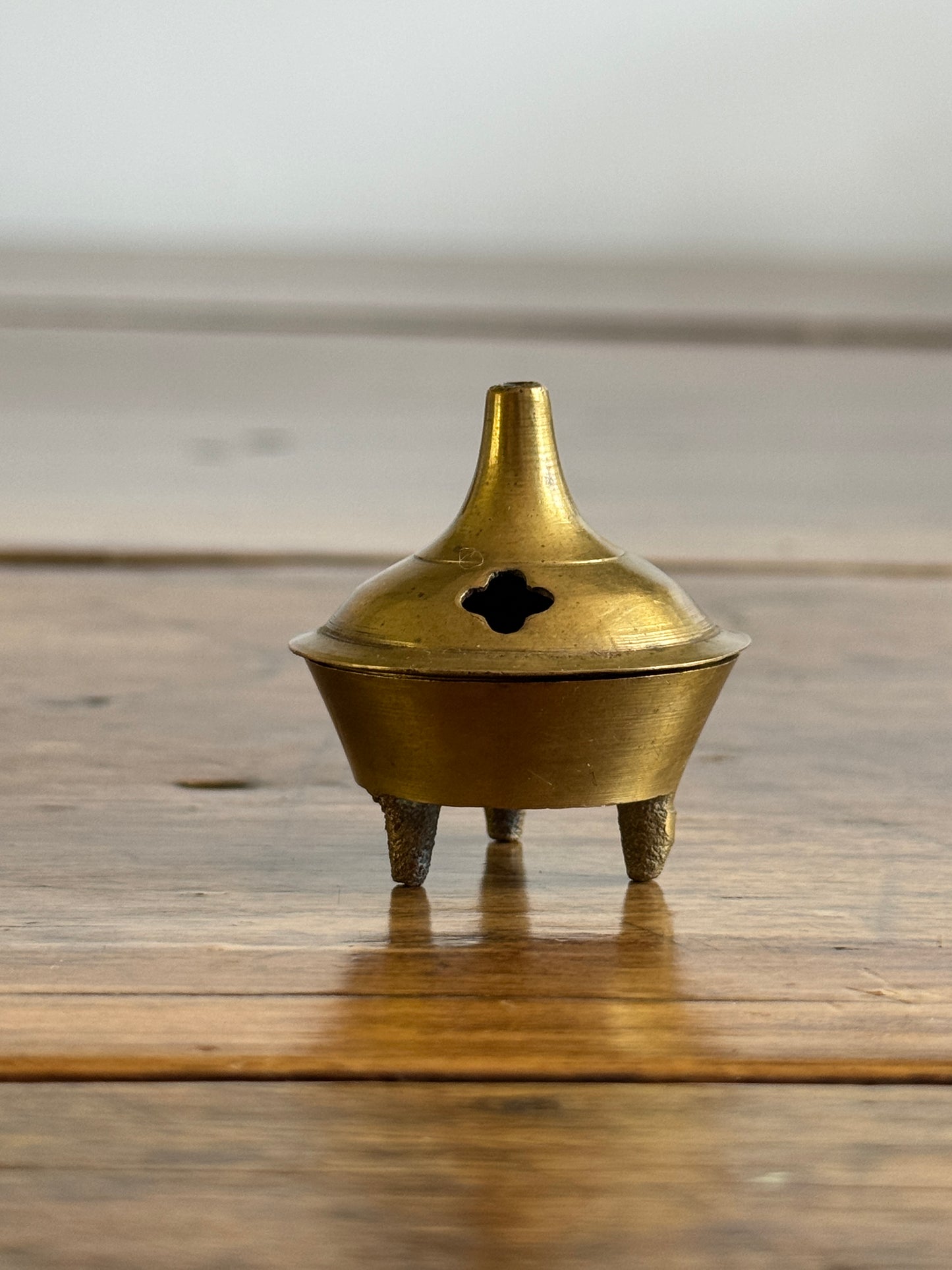 Mini Brass Cone Incense Holder with Lid