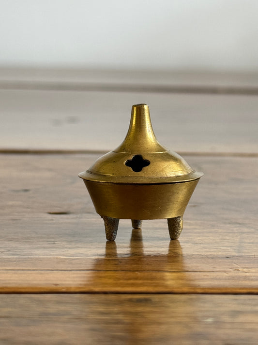 Mini Brass Cone Incense Holder with Lid