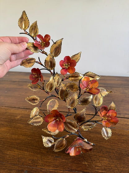 Vintage Brutalist Style Torch Artwork - Flower and Leaves with Fired Detailing