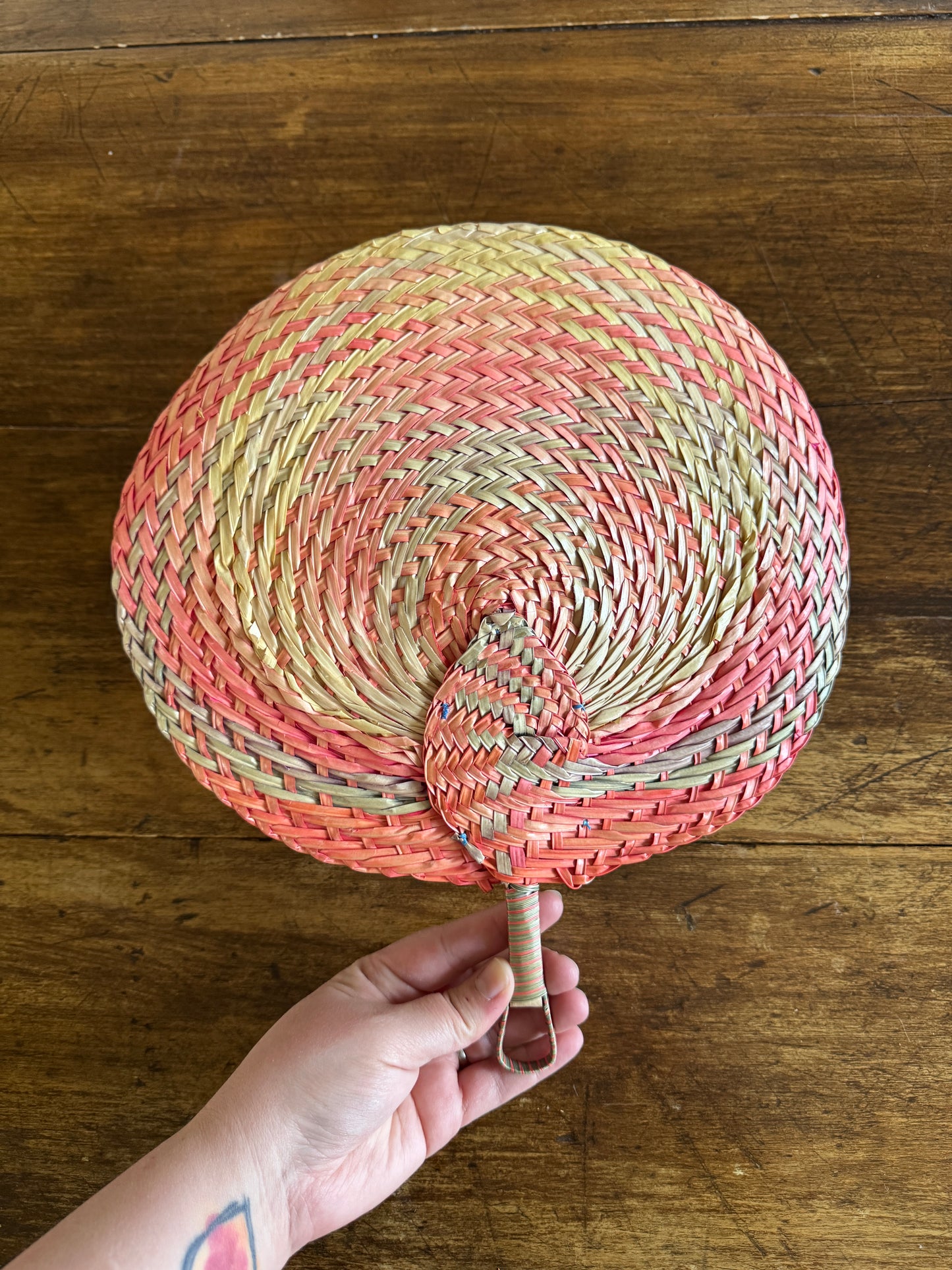 Vintage Colourful Woven Hand Fan Wall Decor - Handheld Boho Fan