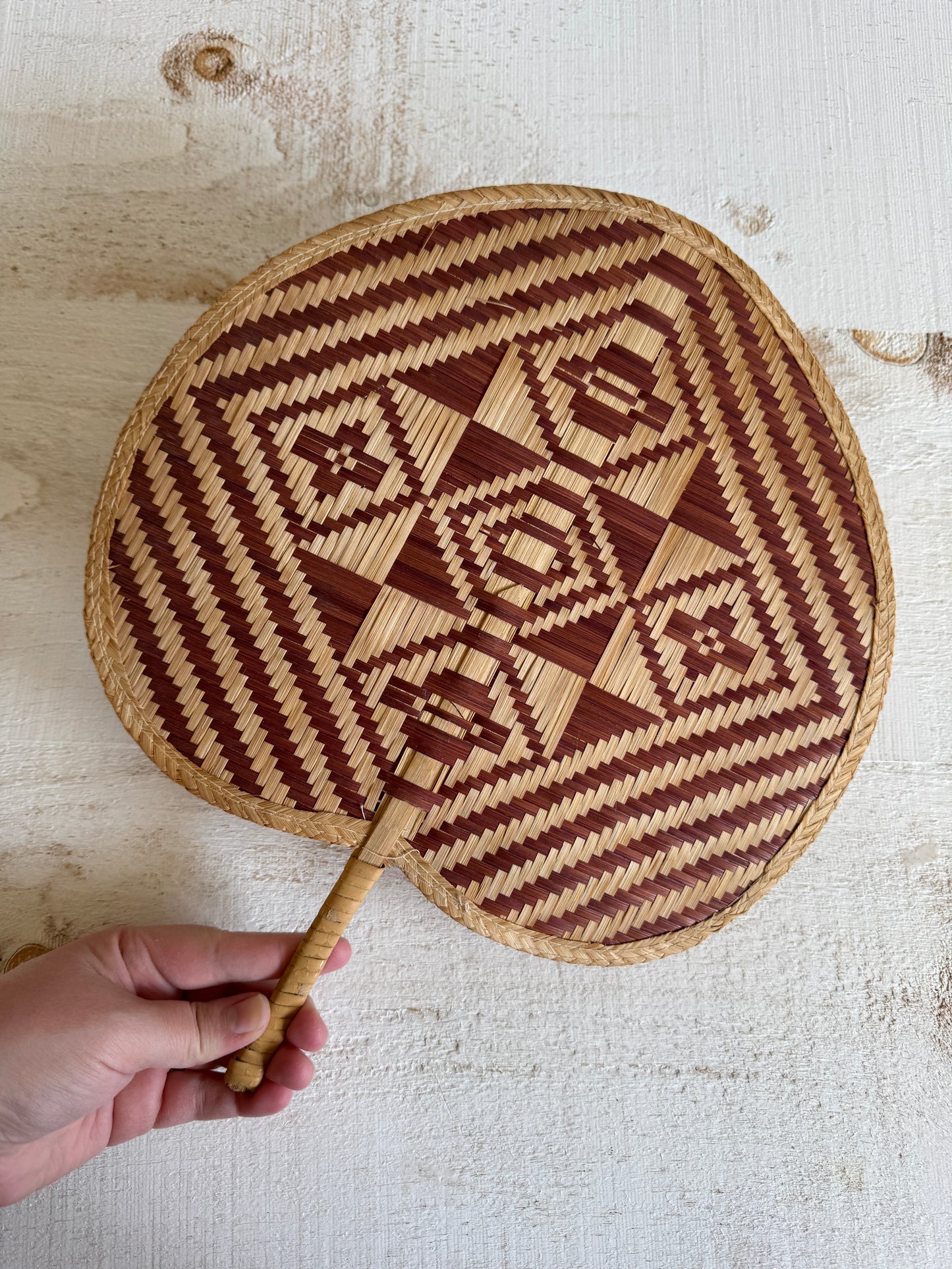 Vintage Natural Woven Hand Fan or Wall Decor - Handheld Boho Fan