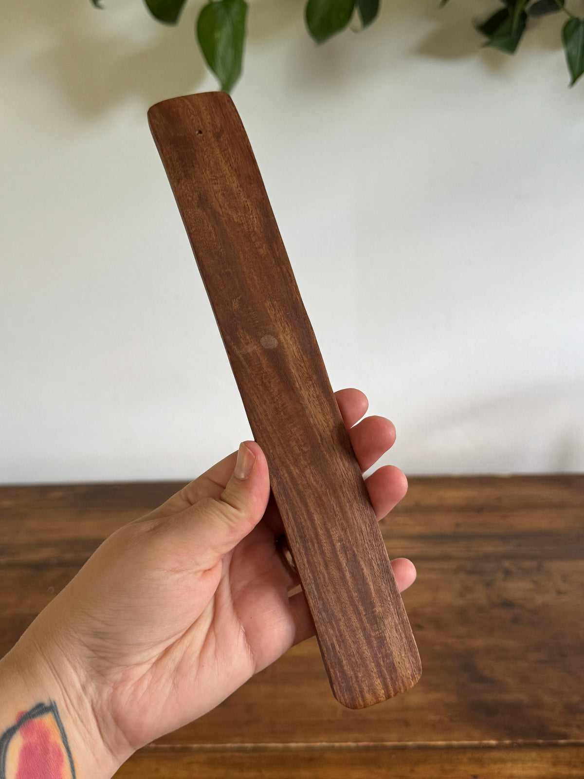 PICK ONE: Wood with Brass Inlay Incense Holder with Moon or Sun Design