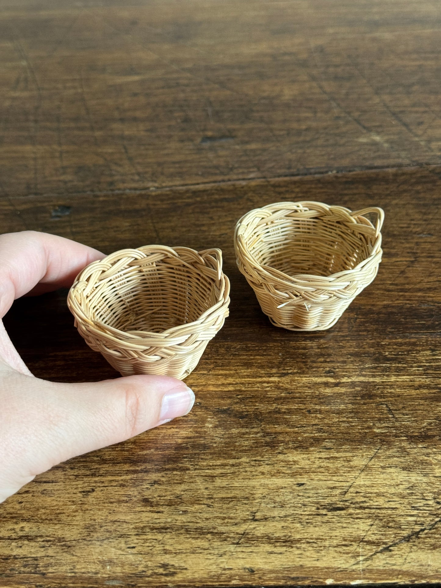 Miniature Doll House Basket Pair - Woven Basket Set of Two