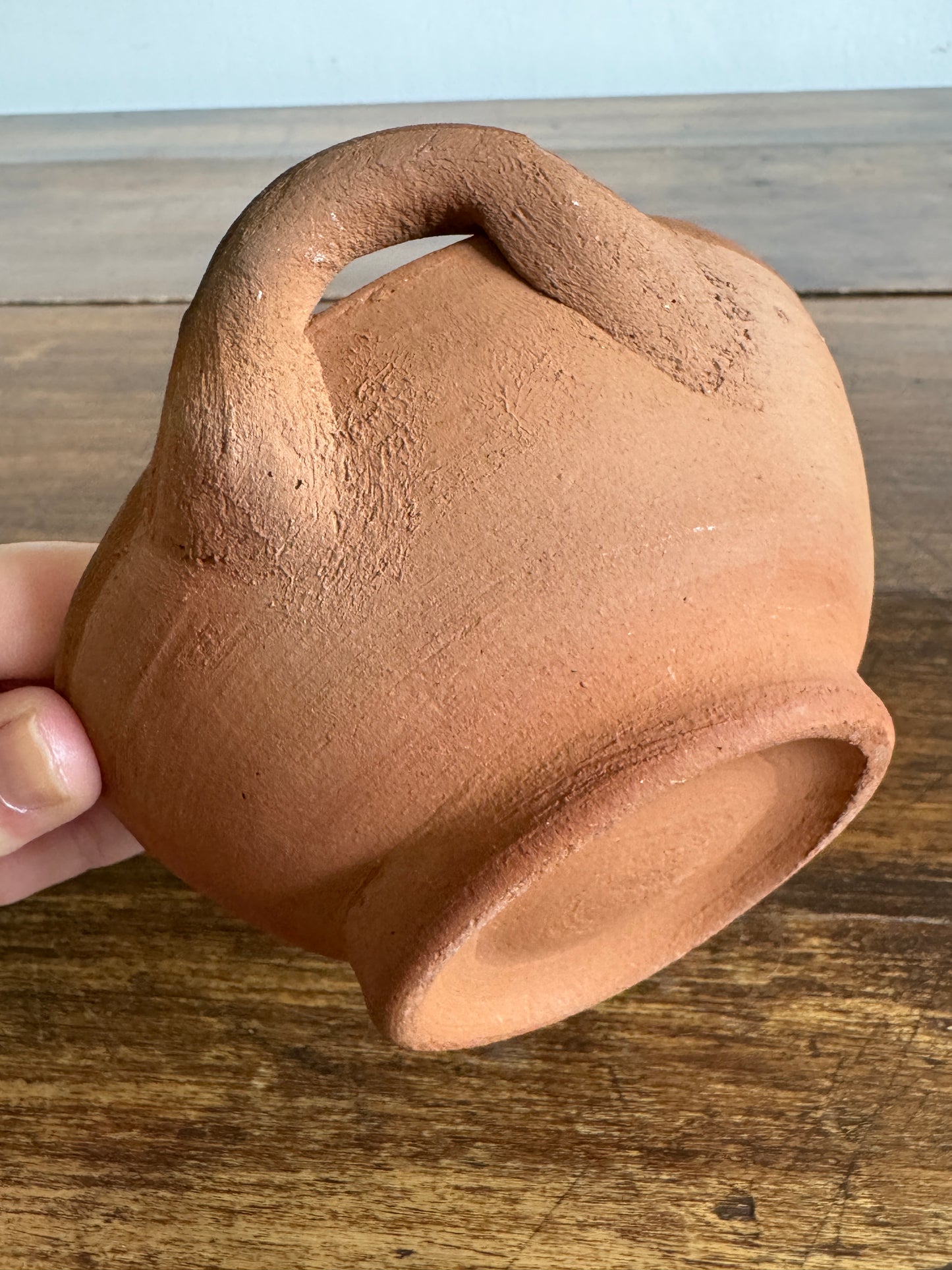 Terracotta Small Bowl with Double Handle and Organic Texture