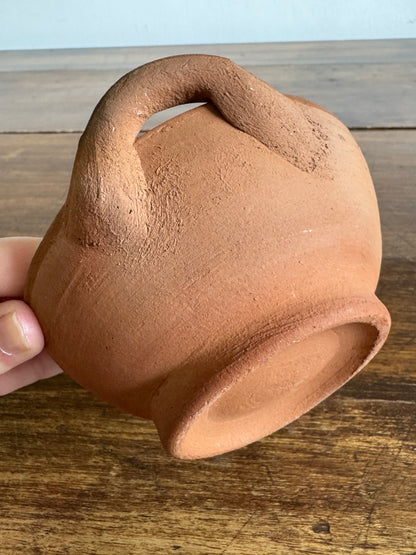 Terracotta Small Bowl with Double Handle and Organic Texture