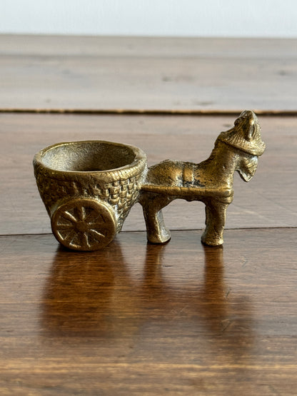 Vintage Brass Donkey Pulling Cart with Holder Figurine