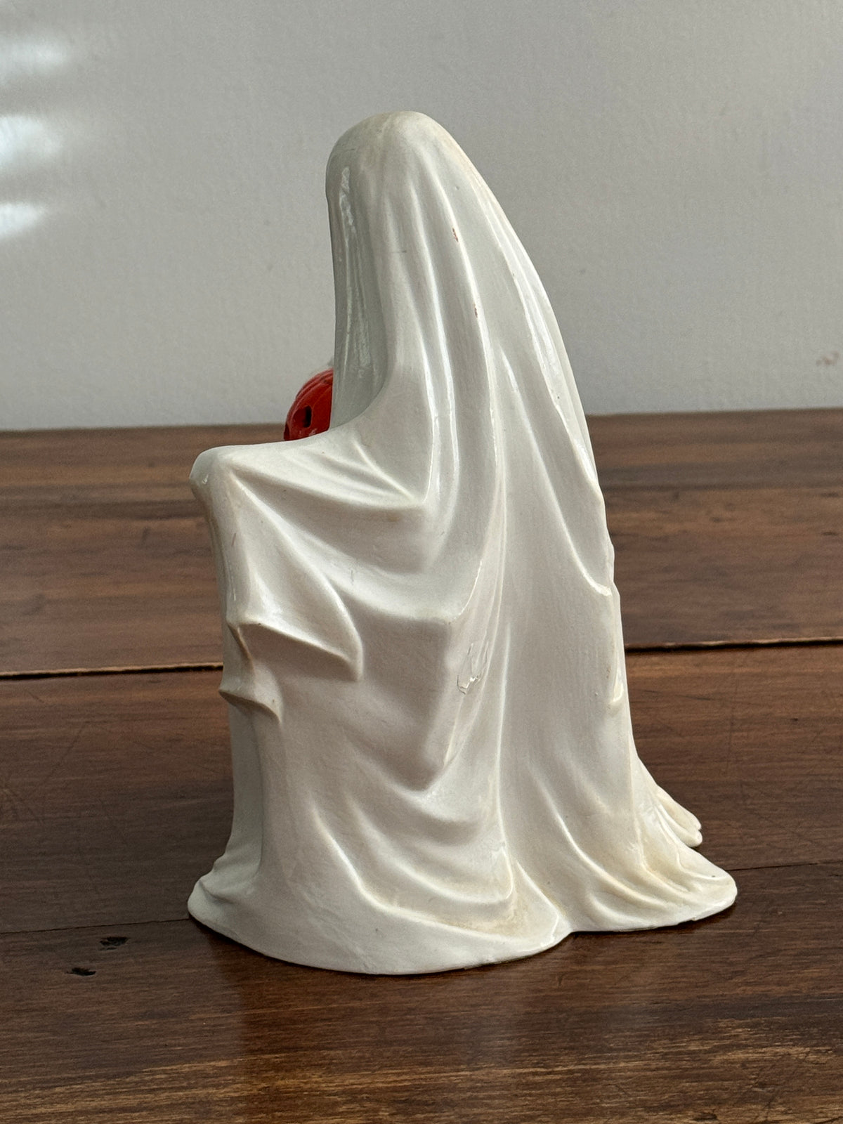 Vintage Ceramic Ghost Holding Pumpkin Figure