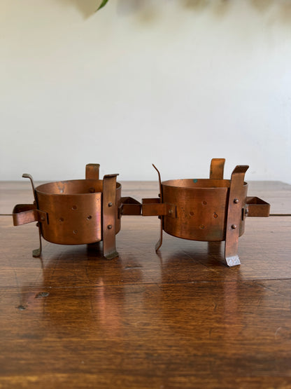 Two Copper Warming Holders - Two Copper Reclaimed Candle Holders