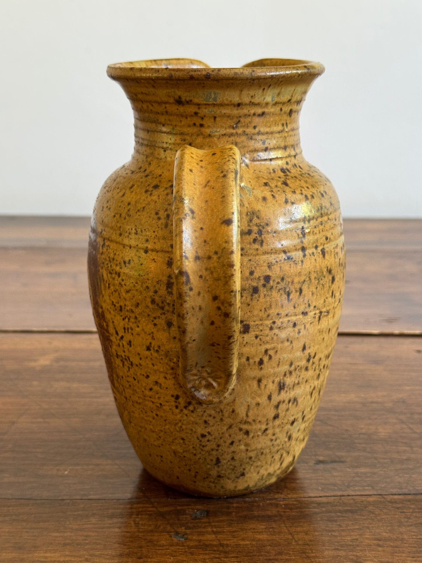 Vintage Large Pottery Pitcher Vase with Brown Tones and Speckling