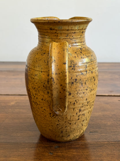 Vintage Large Pottery Pitcher Vase with Brown Tones and Speckling