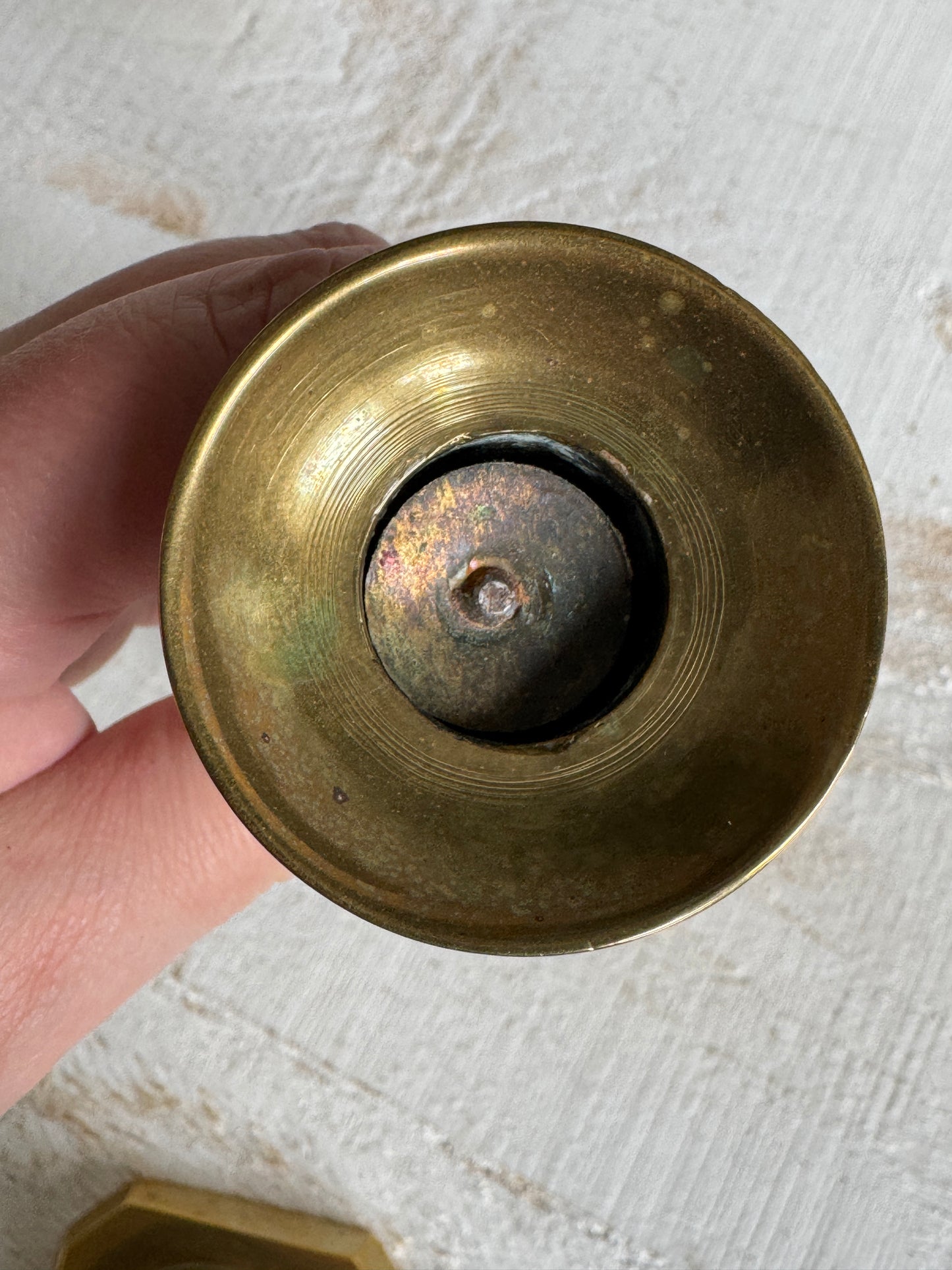 Vintage Pair of Brass Candlestick Holders with Push Up Base Design