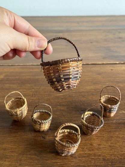 Mixed Lot of Six Doll House Baskets - Miniature Handled Baskets