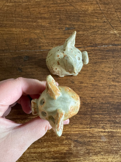 Set of Two Organic Pottery Pigs - Small Pig Figurines