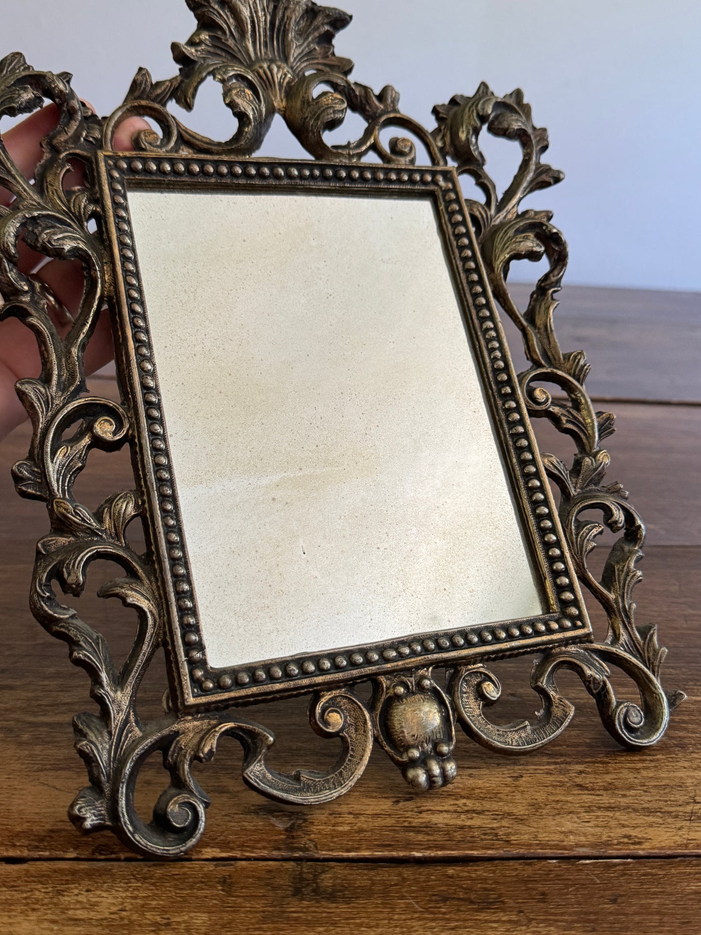Heavy Cast Metal Ornate Mirror with Foxing