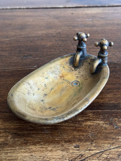 Vintage Brass Tub Shaped Soap Dish with Lovely Worn Patina