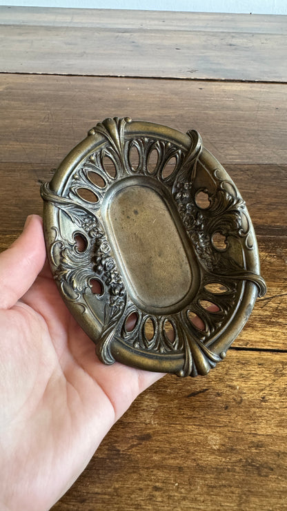 Vintage Embossed Metal Art Nouveau Dish with Ornate Detailing