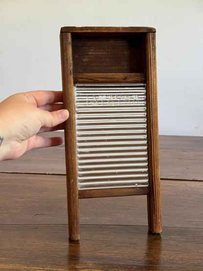 Vintage Small Child Size Wood and Glass Crystal Washboard
