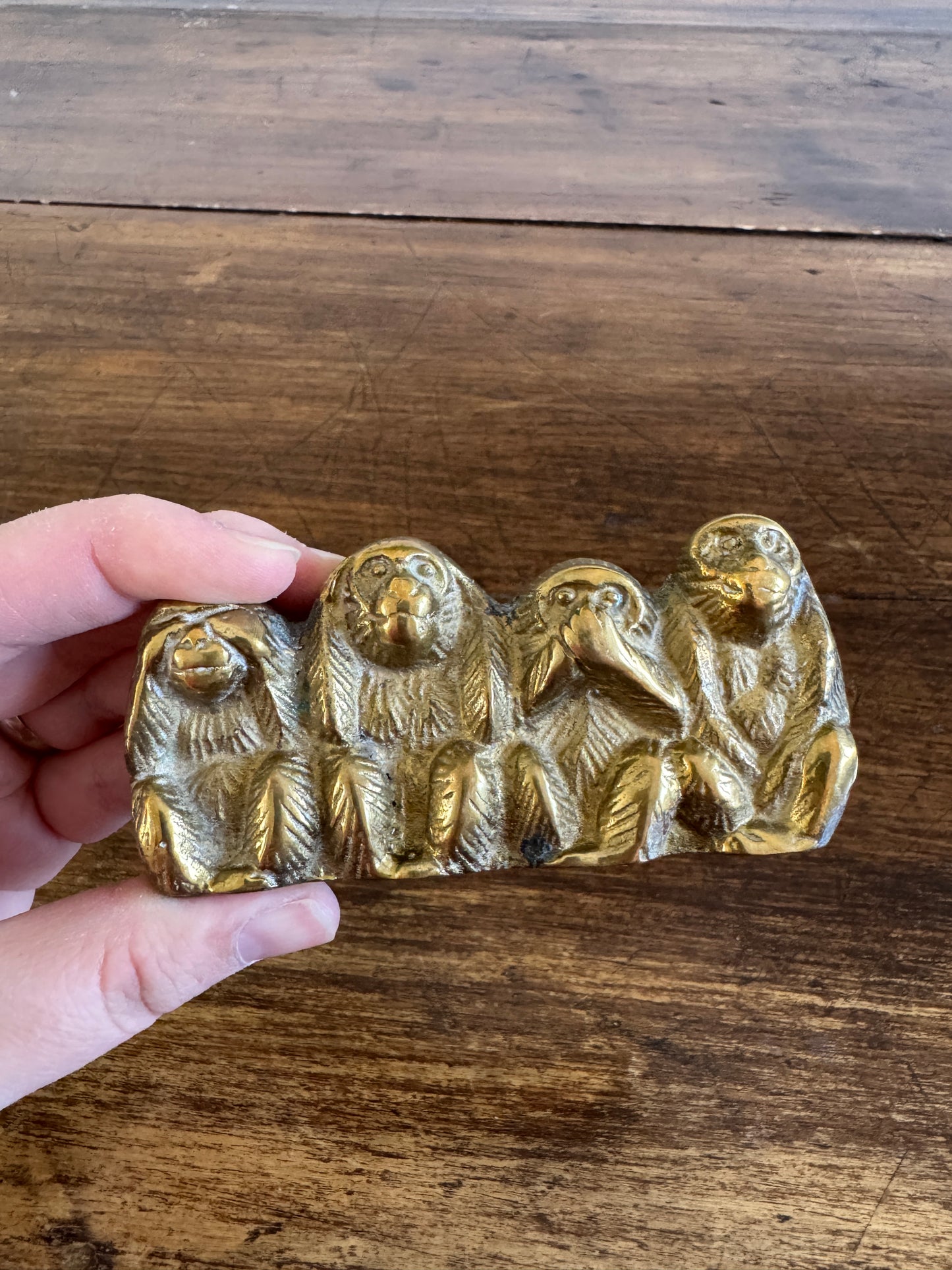 Vintage Brass Wise Monkey Figurine - See, Hear, Speak and Do No Evil Monkeys