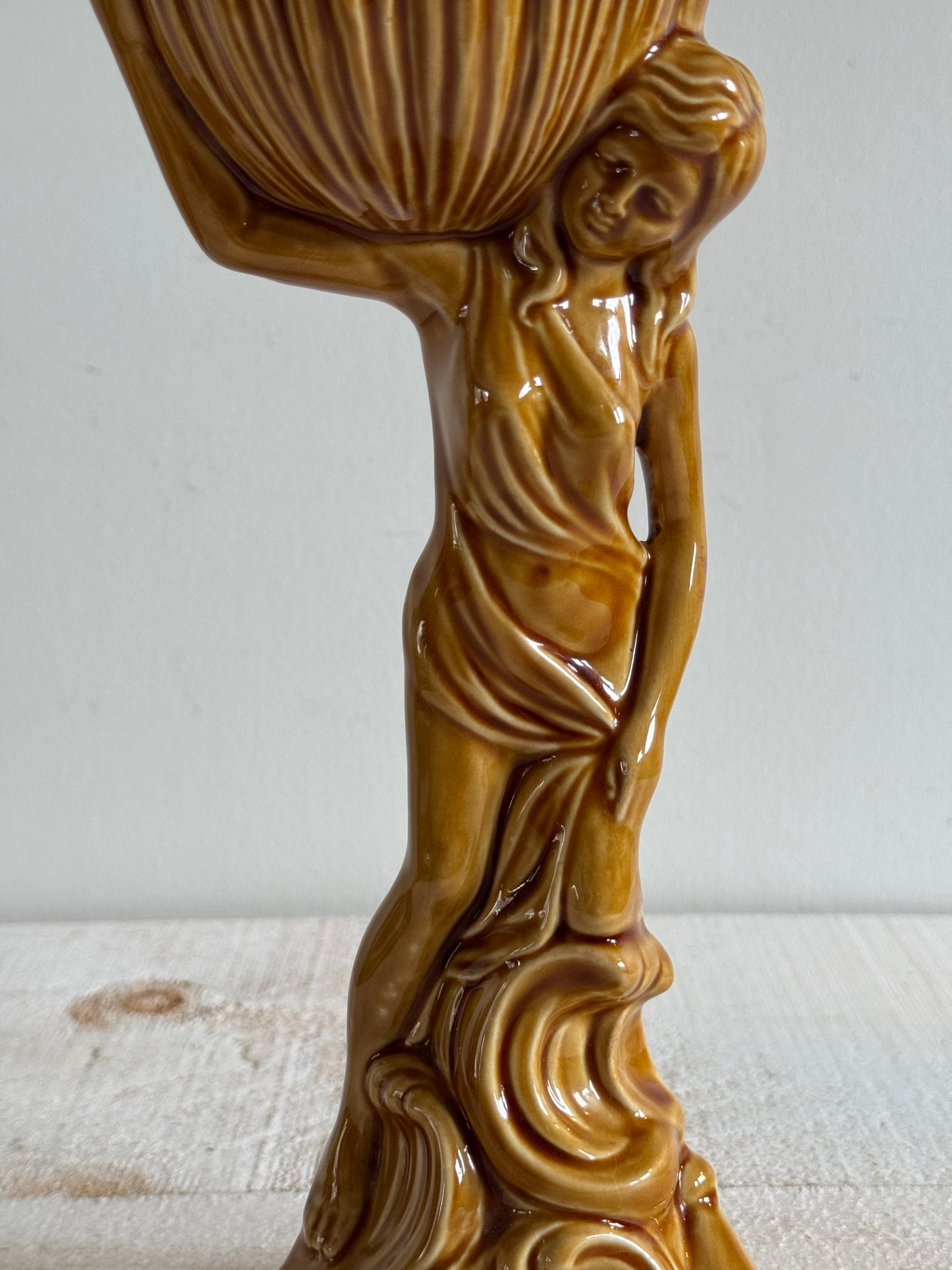 Beautiful Standing Woman Carrying Decorative Bowl Pottery Figurine - Art Deco Style