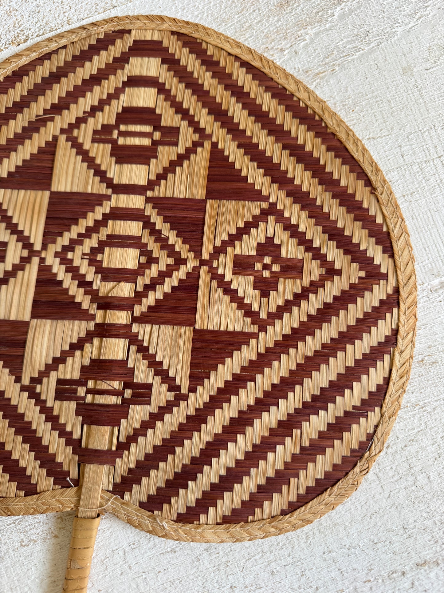 Vintage Natural Woven Hand Fan or Wall Decor - Handheld Boho Fan