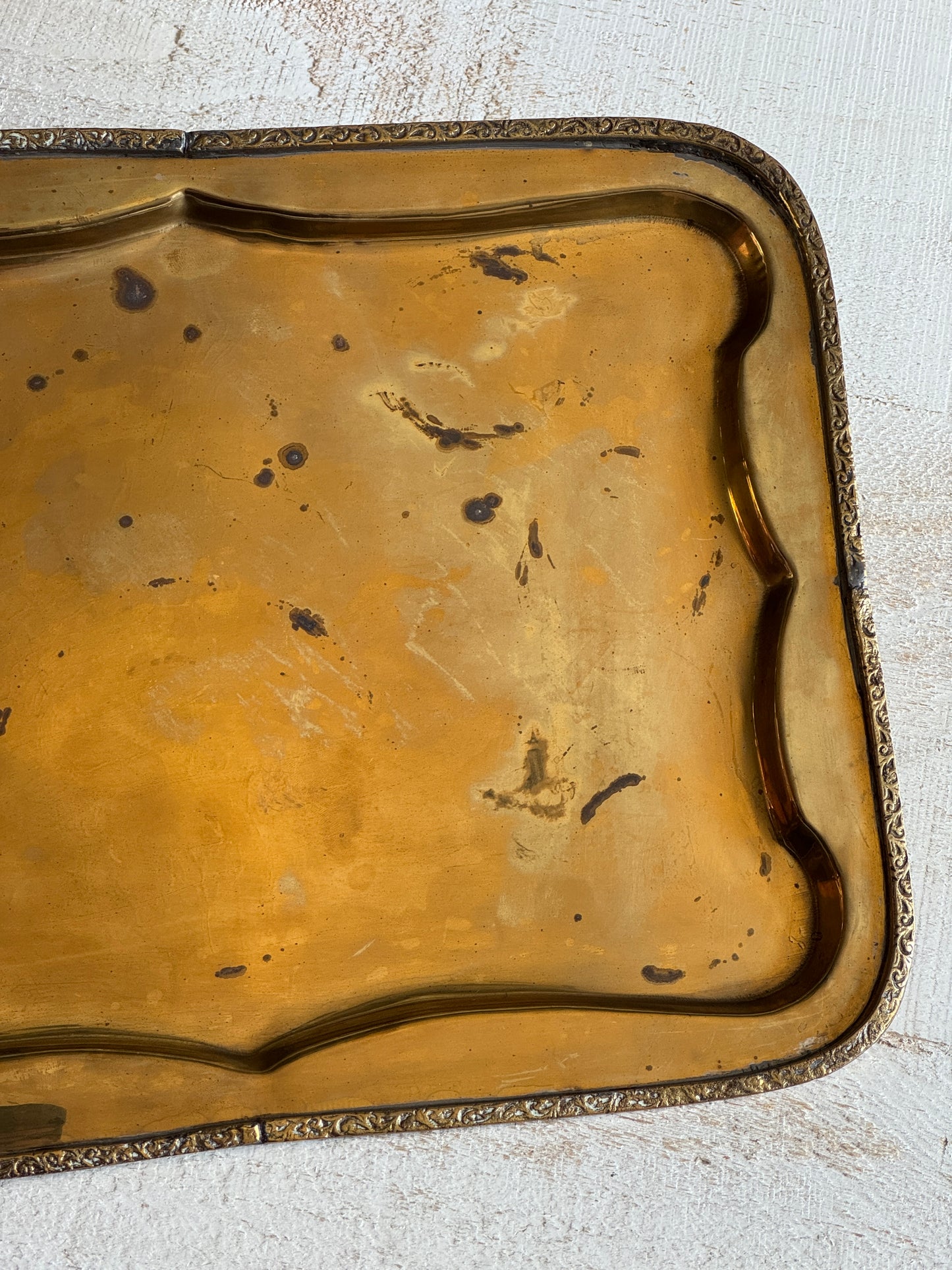 Vintage Brass Tray with Ornate Designed Edges - Vintage Brass Bowl - Made in India