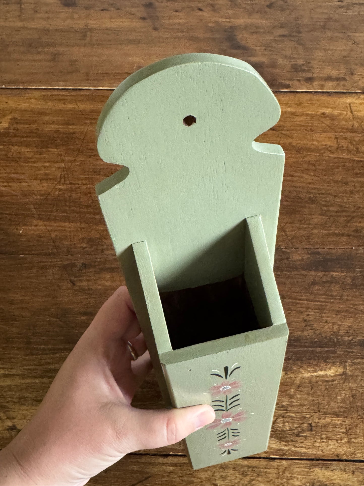 Wooden Painted Long Match Holder with Flower Embellishment