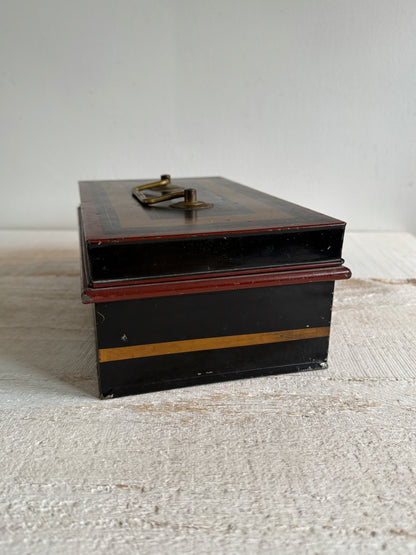 Vintage English Metal Cash Box - Storage Box with Lid - Made in England