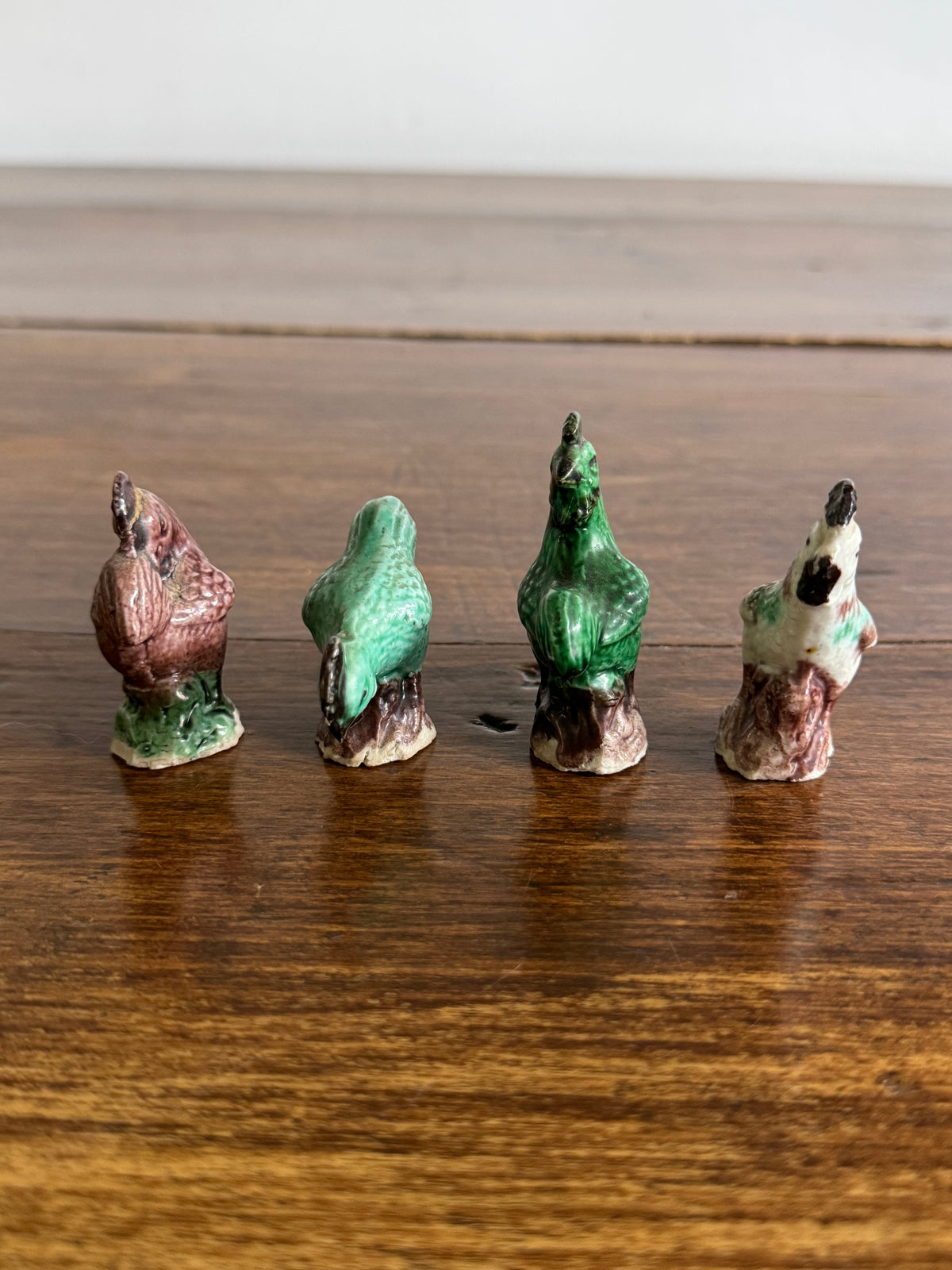 Vintage Miniature Rooster Set of Four - Small Bird Ceramic Figurines