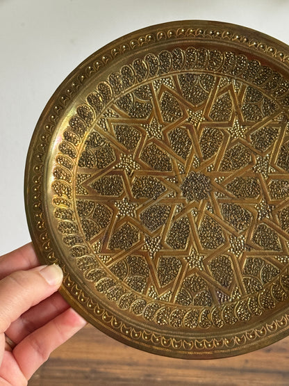 Vintage Hammered Brass Star Plate - Trinket Dish or Wall Hung Brass Tray