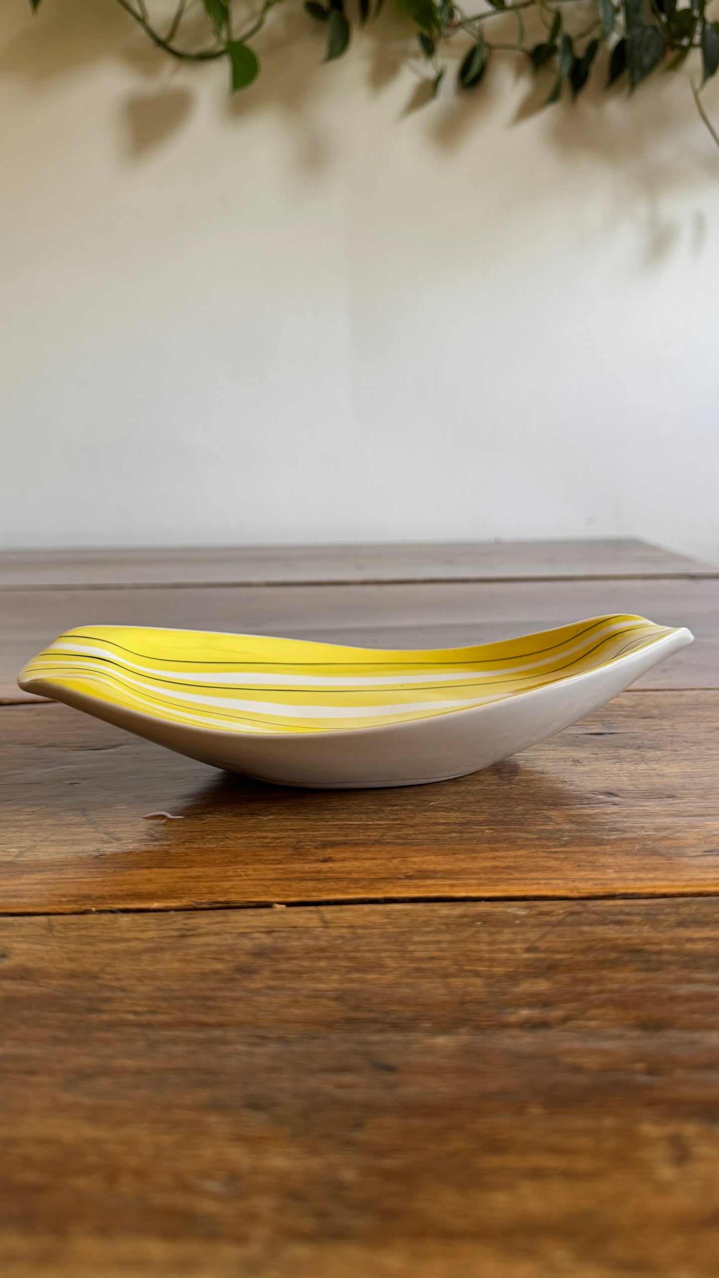 Yellow Striped Mid Mod Polish Pottery Dish - Made in Poland