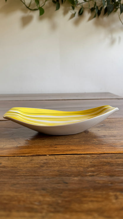 Yellow Striped Mid Mod Polish Pottery Dish - Made in Poland
