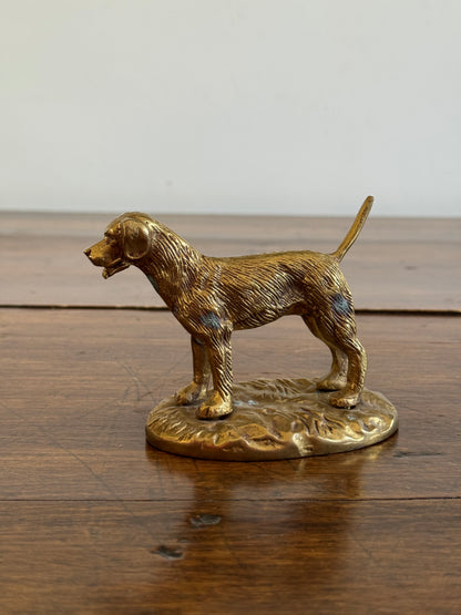 Vintage Brass Dog Figurine on Base - Patina Spots