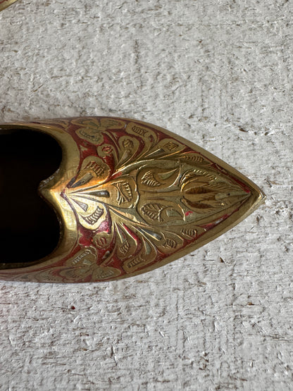 Vintage Pair of Brass with Enamel Shoe Figures - Collectible Ashtray Holder Shaped Like Shoes