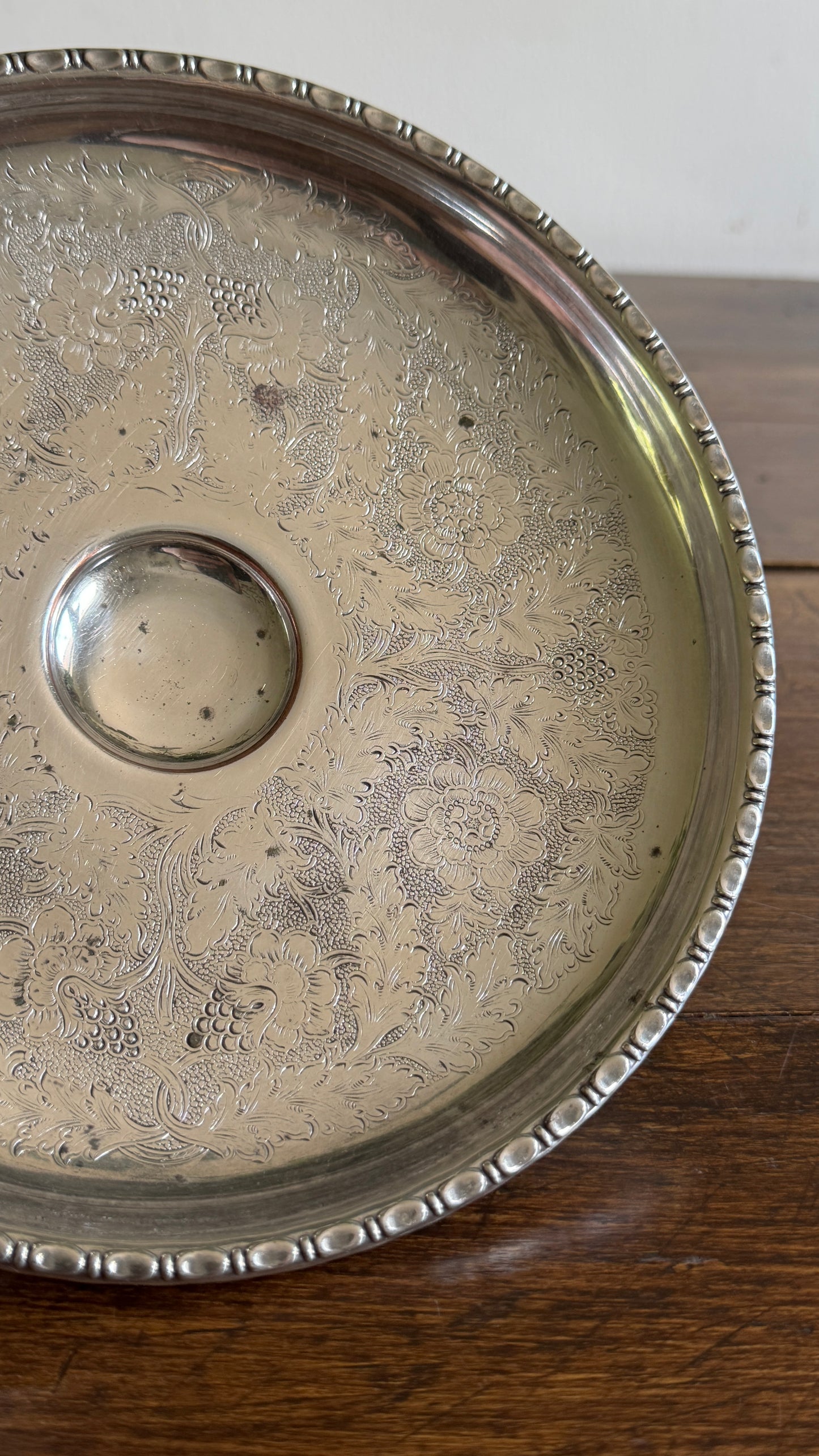 Raised Silver Plated Over Copper Bowl with Etched Detailing