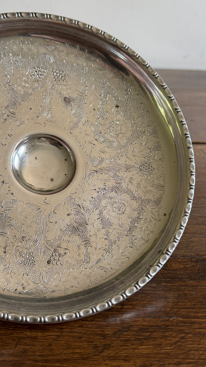 Raised Silver Plated Over Copper Bowl with Etched Detailing