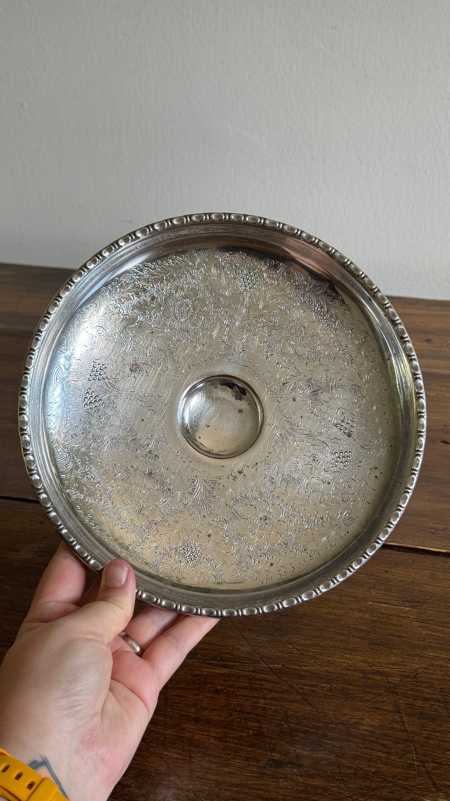 Raised Silver Plated Over Copper Bowl with Etched Detailing