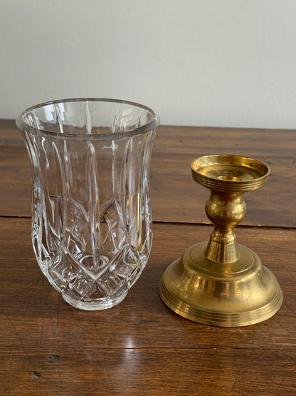 Vintage Heavy Brass Candle Holder with Glass Shade