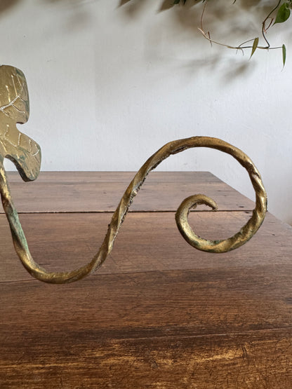 Vintage Cast Brass Leaf Hook with Swirled Hanger