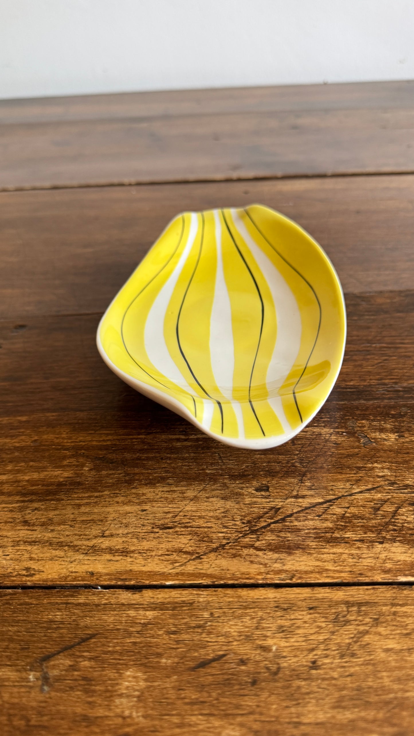 Yellow Striped Mid Mod Polish Pottery Dish - Made in Poland