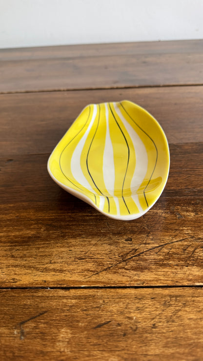 Yellow Striped Mid Mod Polish Pottery Dish - Made in Poland