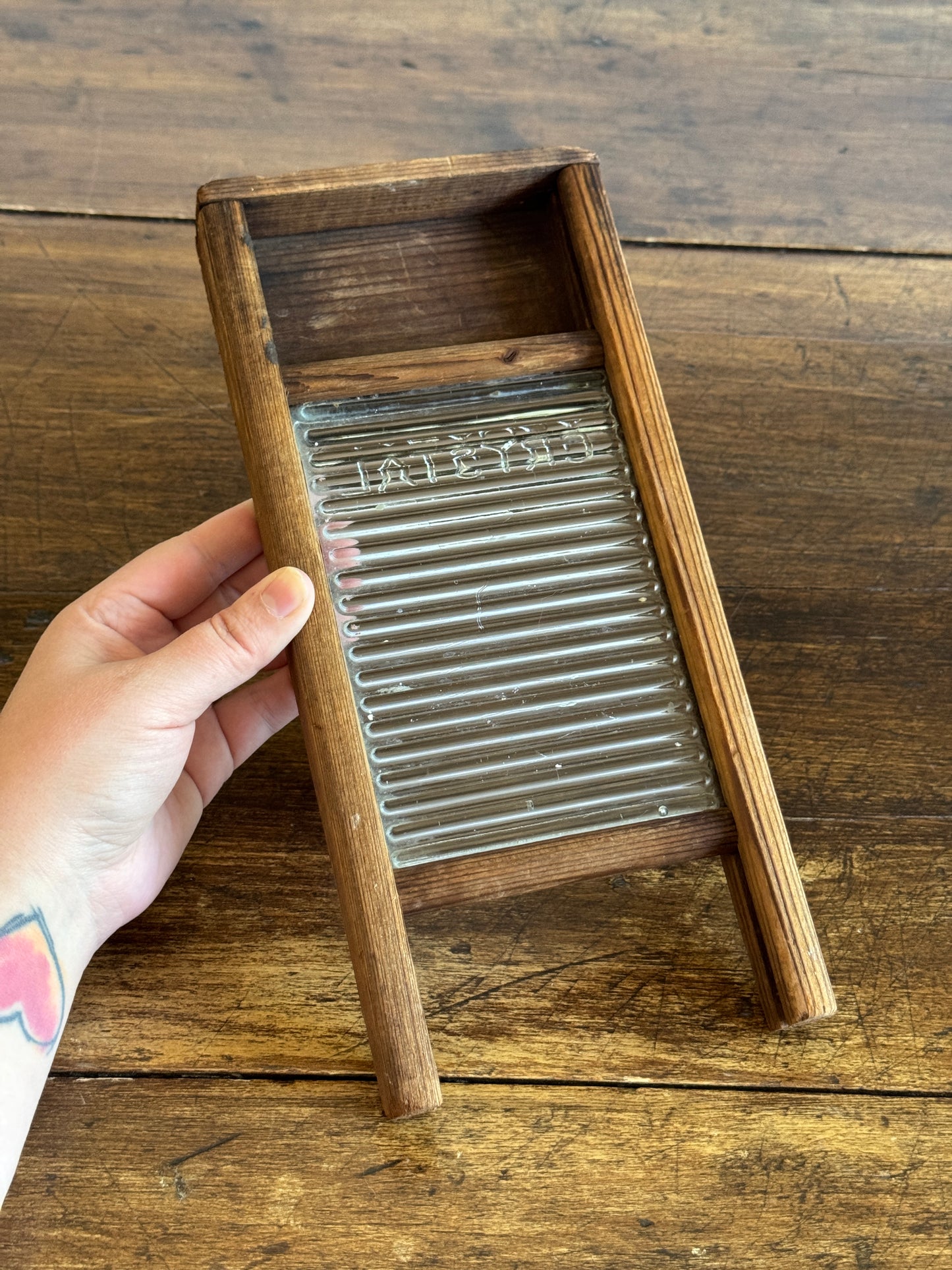 Vintage Small Child Size Wood and Glass Crystal Washboard