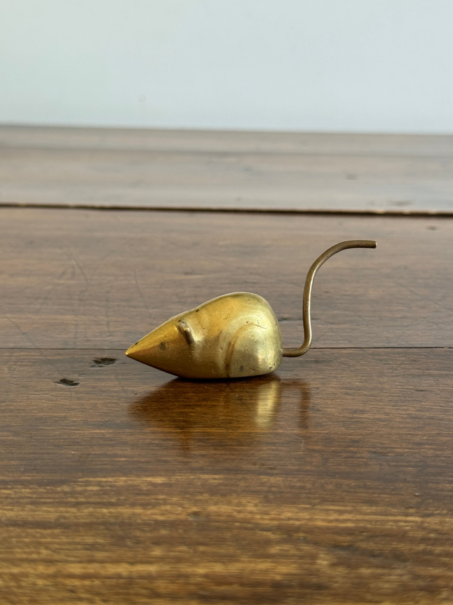 Vintage Brass Mouse Figurine with Thin Tail