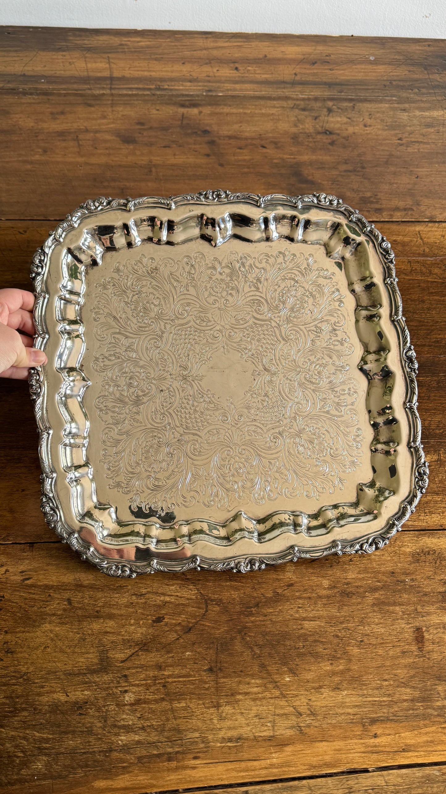 Large Square Silver Plated over Copper Serving Tray Old English Reproductions- Made in Canada