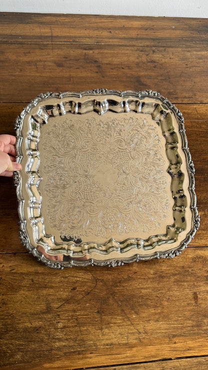 Large Square Silver Plated over Copper Serving Tray Old English Reproductions- Made in Canada
