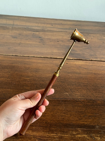 Wood and Brass Candle Snuffer with Ornate Cup