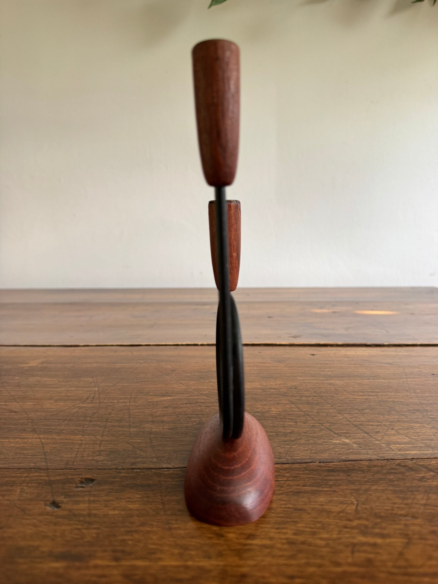 Vintage Teak Mid Century Candle Holder for Skinny Tapers