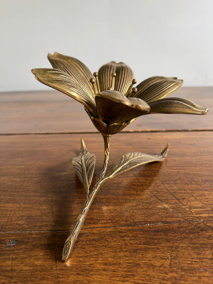 Vintage Brass Large Flower Figurine with Removeable Personal Ashtrays