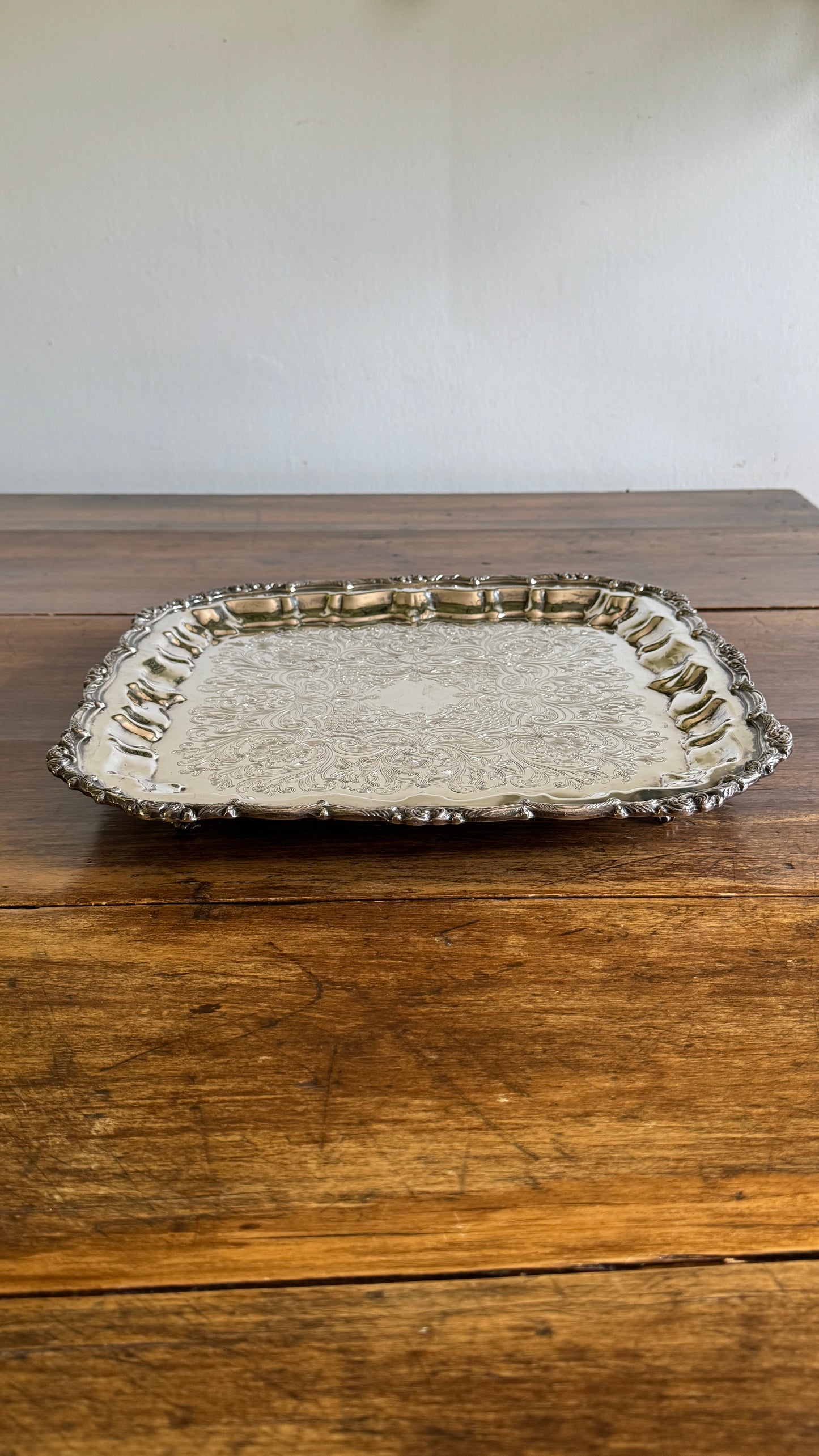 Large Square Silver Plated over Copper Serving Tray Old English Reproductions- Made in Canada