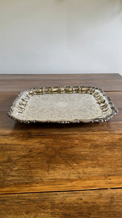 Large Square Silver Plated over Copper Serving Tray Old English Reproductions- Made in Canada
